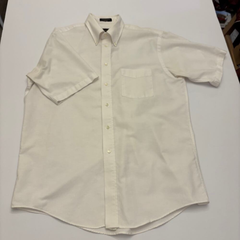 Barrington Mens 16.5 White Oxford Shirt Short Sleeve Made USA Wrinkle Free